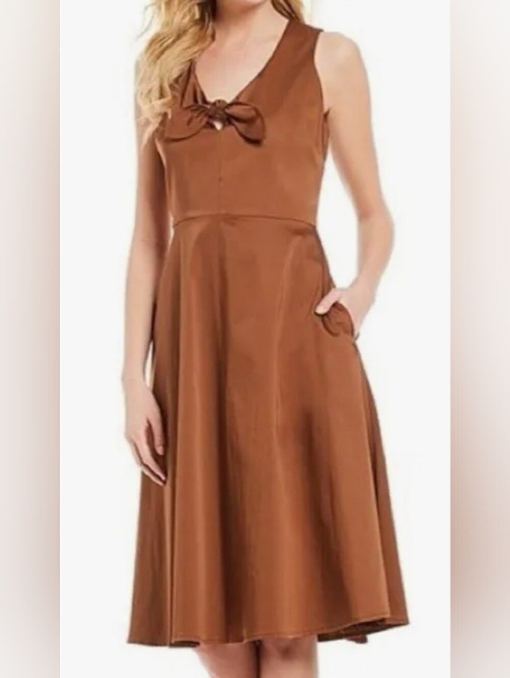 ANTONIO MELANI Chocolate Brown Tie-Front Midi Dress, Sleeveless,Fit &Flare, Sz:4